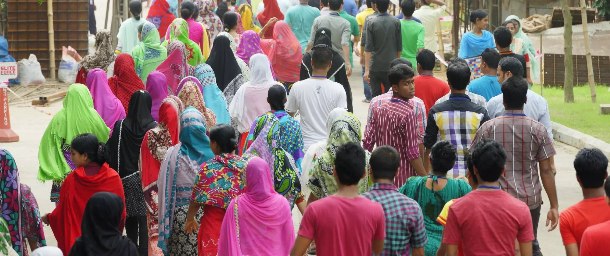 Garment workers in Bangladesh leaving a factory at the end of day