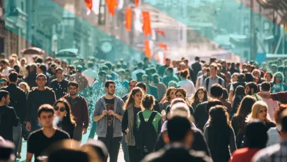 Crowd in streets with Social Justice branding