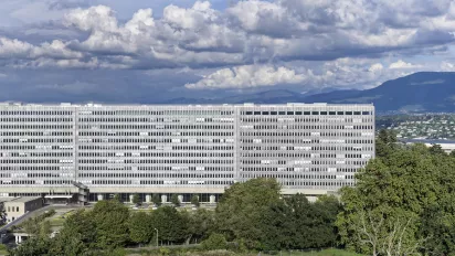 Panoramic view of the ILO building with blue sky